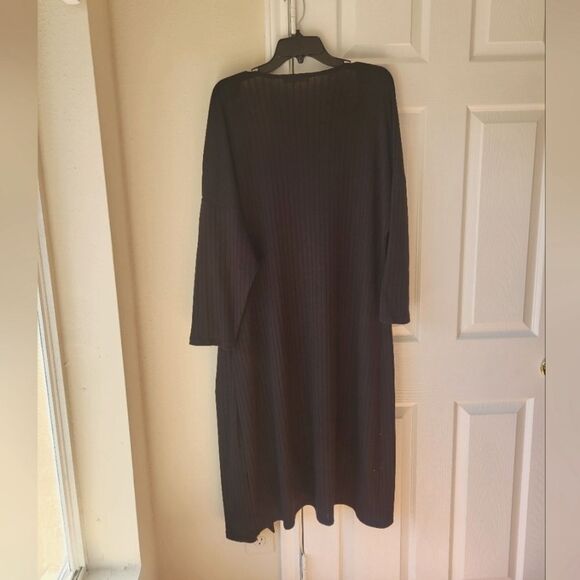 Mango Women's Long Duster Size M Cardigan Black Ribbed 3/4 Sleeve with Pockets - Picture 6 of 6